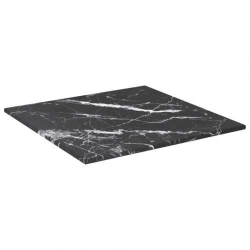 Bordplade 30×30 cm - hærdet glas 6 mm med sort marmordesign