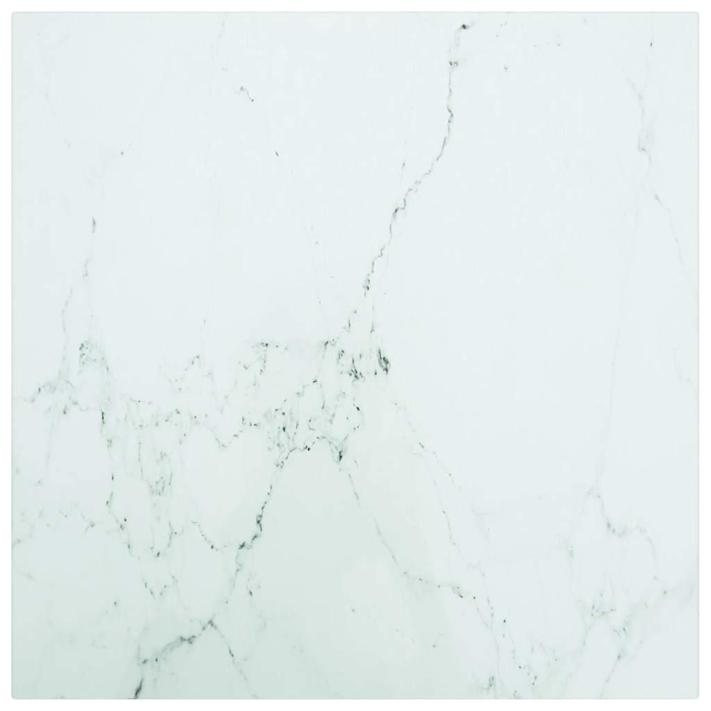 Bordplade 40x40 cm 6 mm hærdet glas med marmordesign hvid