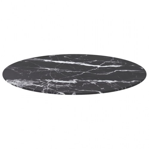 Rund bordplade Ø70 x 0,8 cm i hærdet glas - sort marmordesign