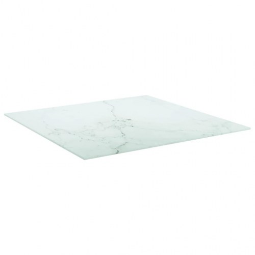 Bordplade 70×70 cm i hærdet glas - marmordesign, hvid, 6 mm