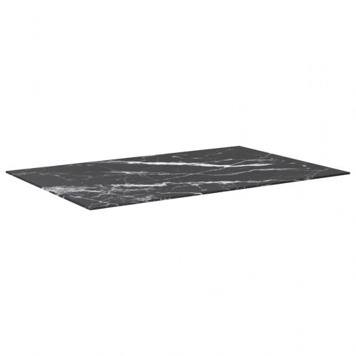 Bordplade i hærdet glas 100×62 cm - sort marmordesign, 8 mm
