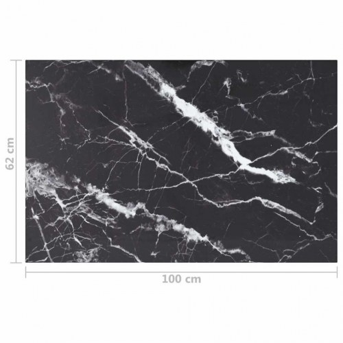 Bordplade i hærdet glas 100×62 cm - sort marmordesign, 8 mm