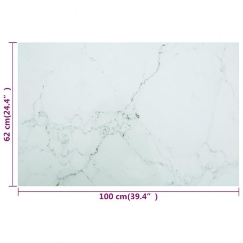 Bordplade 100 × 62 cm i 8 mm hærdet glas - hvid marmordesign