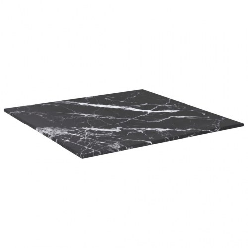 Bordplade 40×40 cm i hærdet glas - sort marmordesign, 6 mm