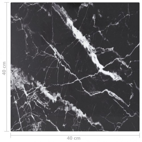 Bordplade 40×40 cm i hærdet glas - sort marmordesign, 6 mm