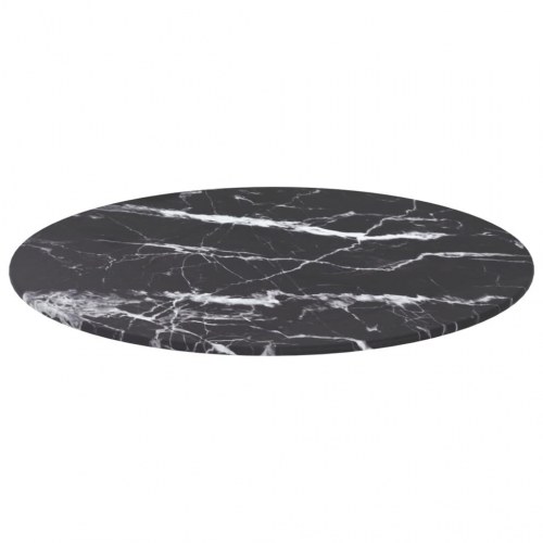 Rund bordplade Ø50 x 0,8 cm i hærdet glas - sort marmordesign