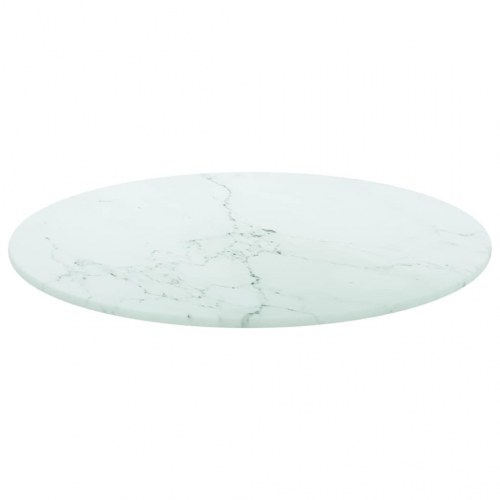 Bordplade Ø40x0,8 cm hærdet glas med marmordesign hvid