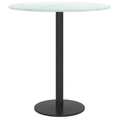 Bordplade Ø40x0,8 cm hærdet glas med marmordesign hvid