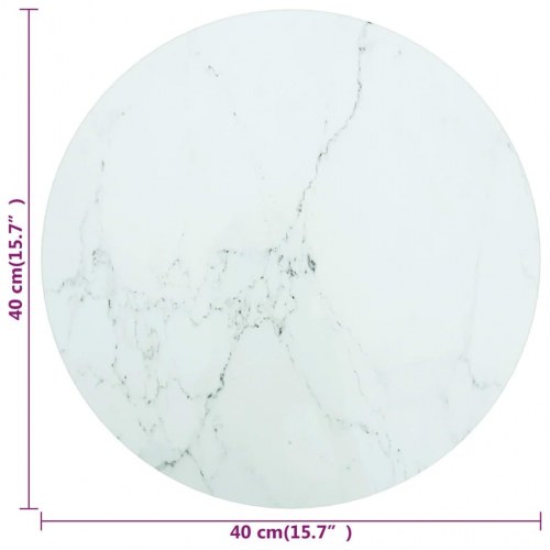 Bordplade Ø40x0,8 cm hærdet glas med marmordesign hvid