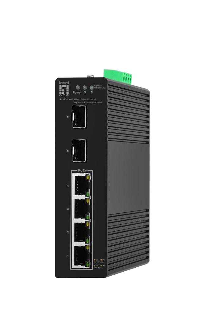 LevelOne Hilbert - 6-port industriel Gigabit PoE Smart Lite switch, 2x SFP, 4x PoE (802.3at/af) billede