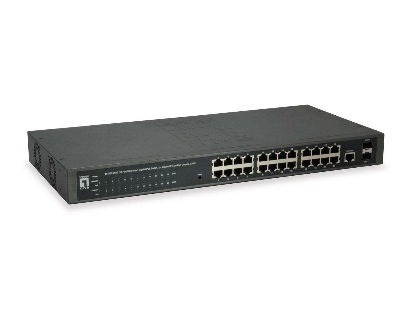 LevelOne GEP-2652 administrerbar L2 Gigabit PoE-switch - 24x 10/100/1000 + 2x SFP, grå billede