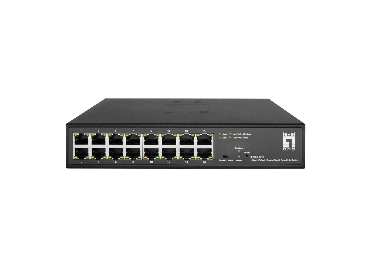 LevelOne Hilbert 10” - 16-port Gigabit Smart Lite switch (16 x RJ45 10/100/1000) billede