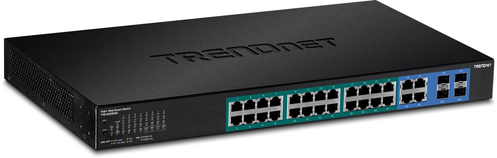 TRENDnet TPE-5028WS - administrerbar Gigabit PoE+ switch, 24 porte, 1U, sort billede