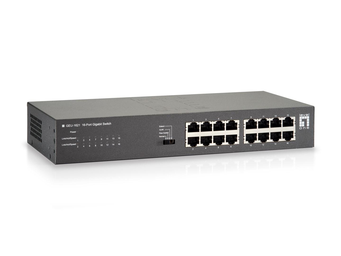 LevelOne GEU-1621 16-port Gigabit switch - rackmonterbar