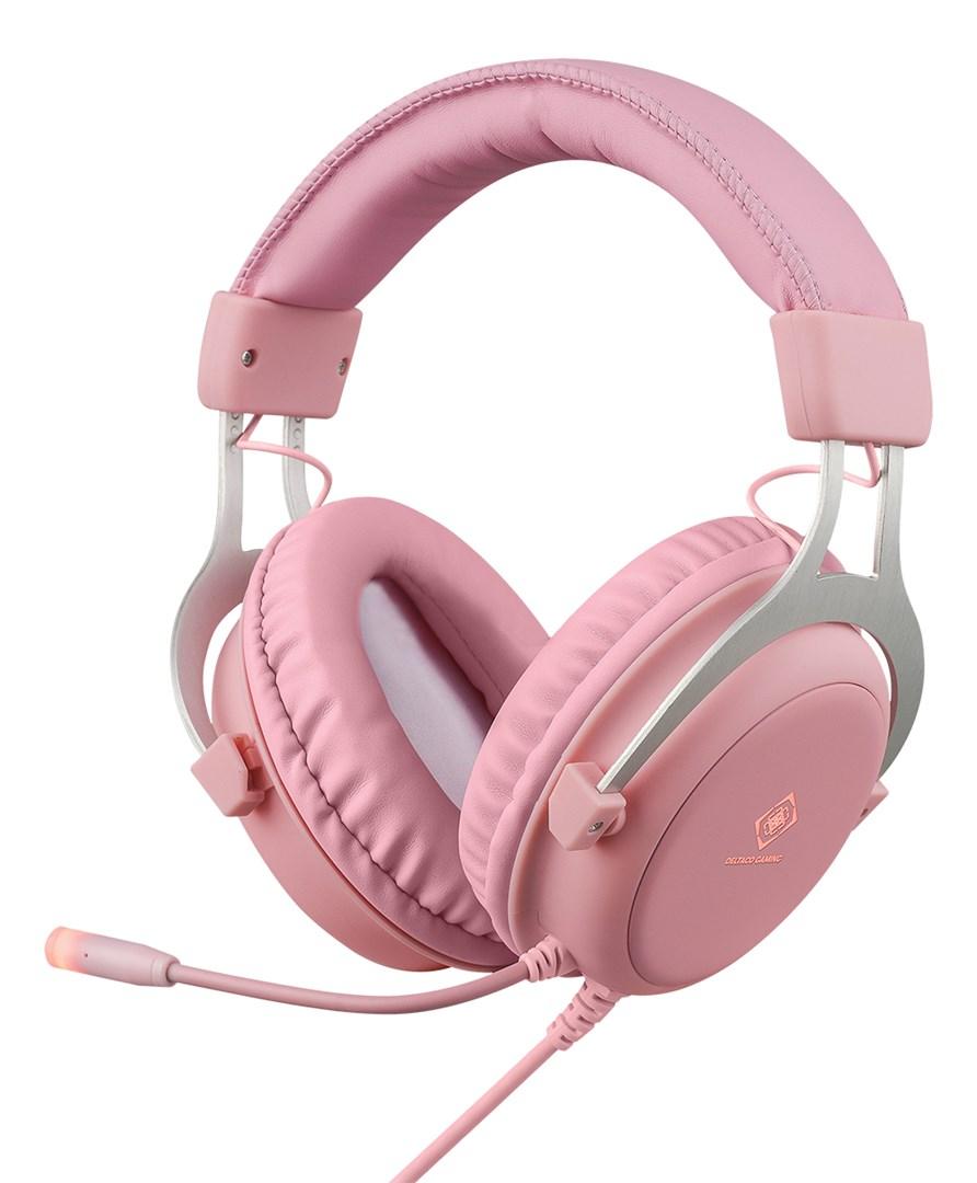 Deltaco Gaming GAM-030-P kablet gaming-headset med bøjle - USB Type-A, pink billede