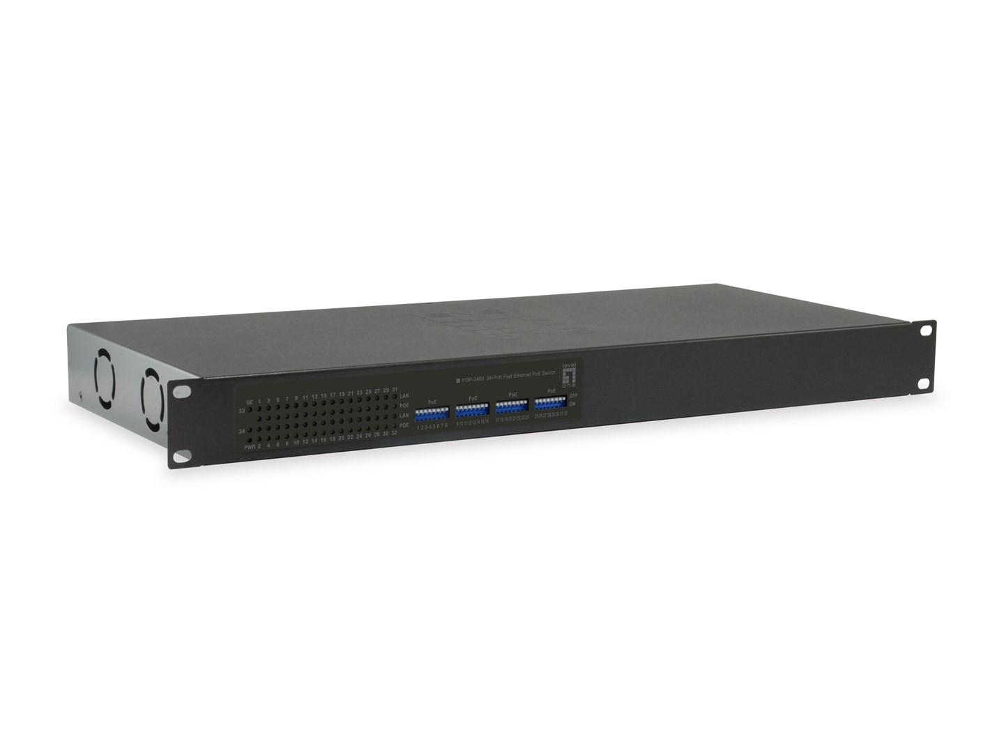 LevelOne FGP-3400 - 34-port Fast Ethernet PoE-switch, 32x PoE, 2x Gigabit uplink, 250 W billede