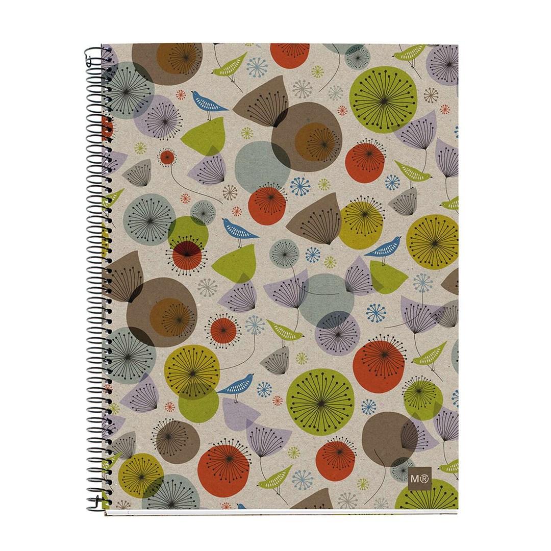 Notesbog A4 med spiral - 120 ark, blomstermÃ¸nster, multifarvet