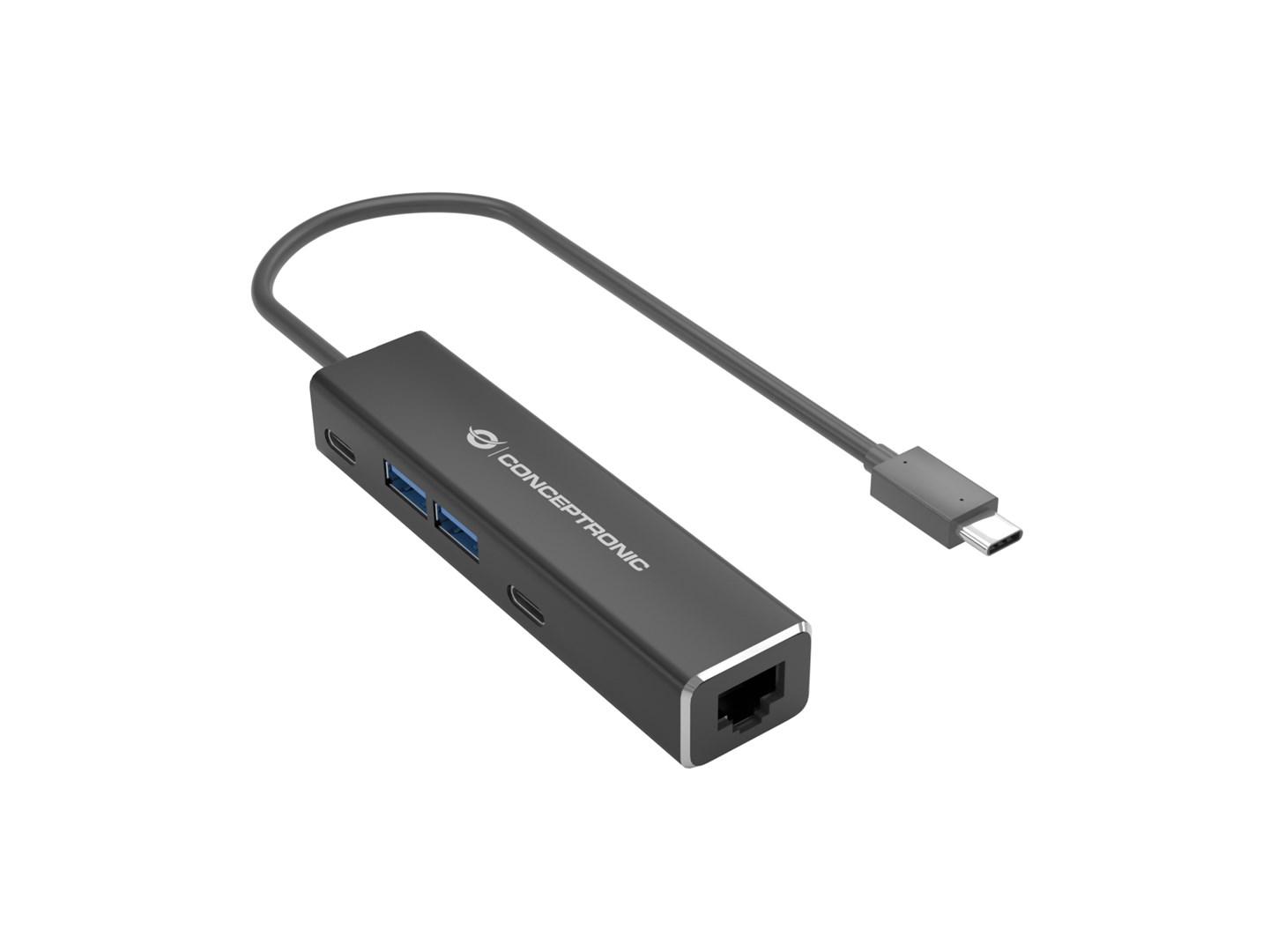 Conceptronic ABBY14B - 2,5G Ethernet USB 3.2 Gen 1 adapter med USB‑hub (2× USB‑A, 2× USB‑C) billede
