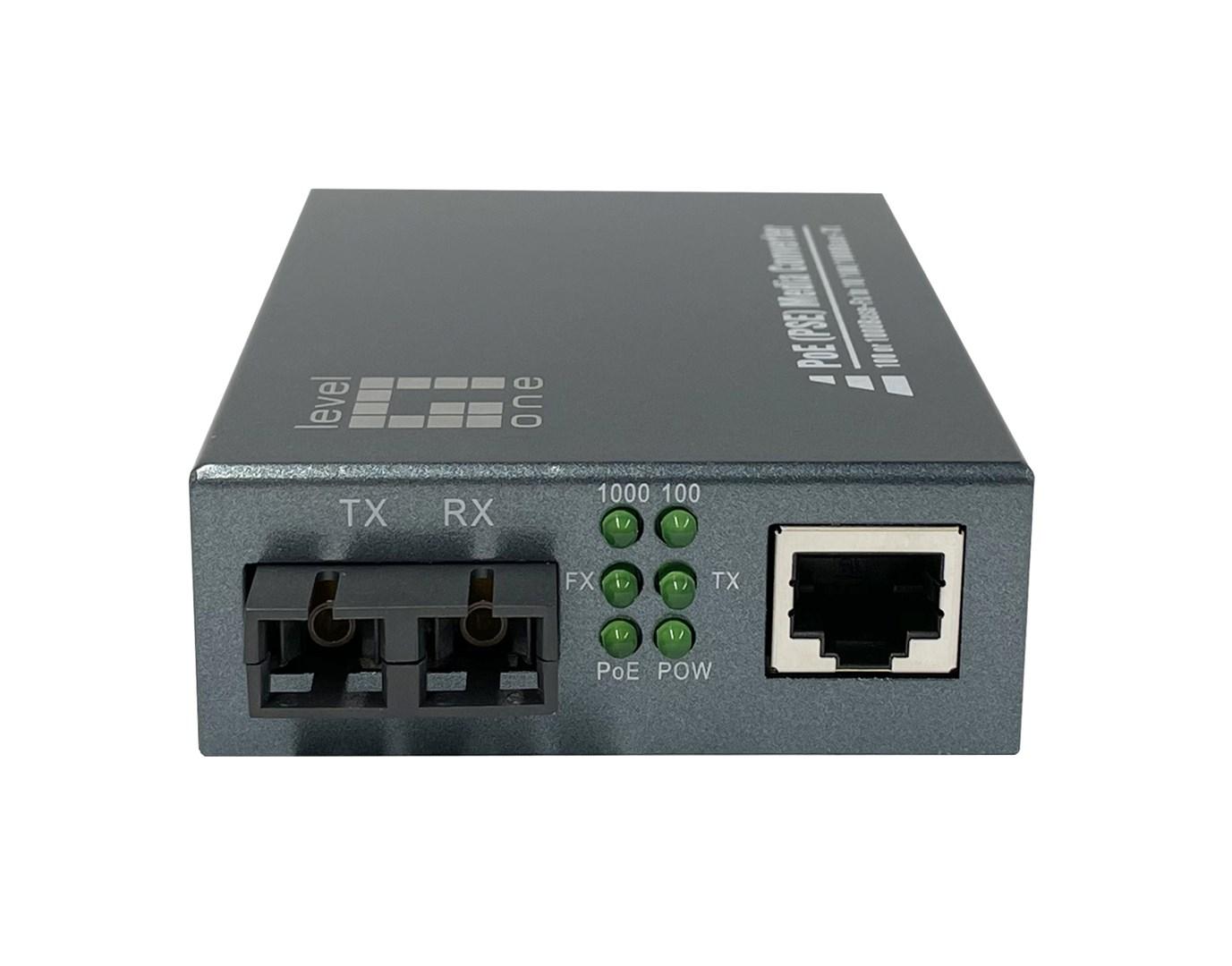 LevelOne RJ45 til SC Gigabit mediekonverter - PoE PSE, singlemode fiber, 20 km
