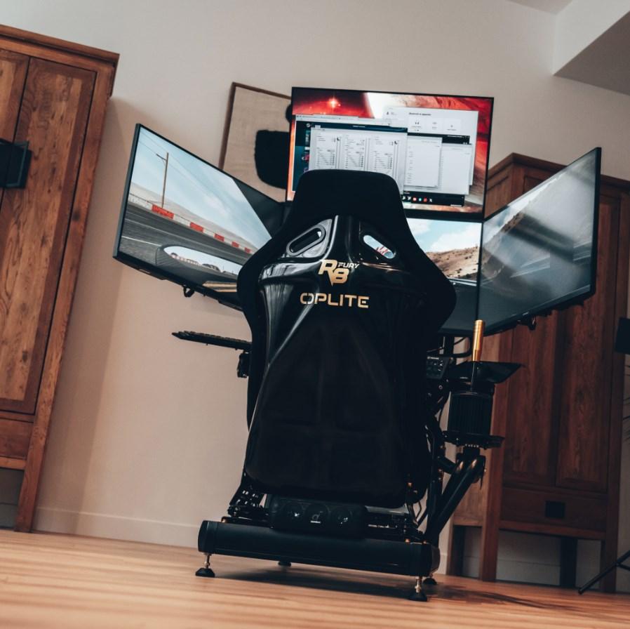Skærmholder til fly-/racer-simulator - hvid stål (Oplite 102068)