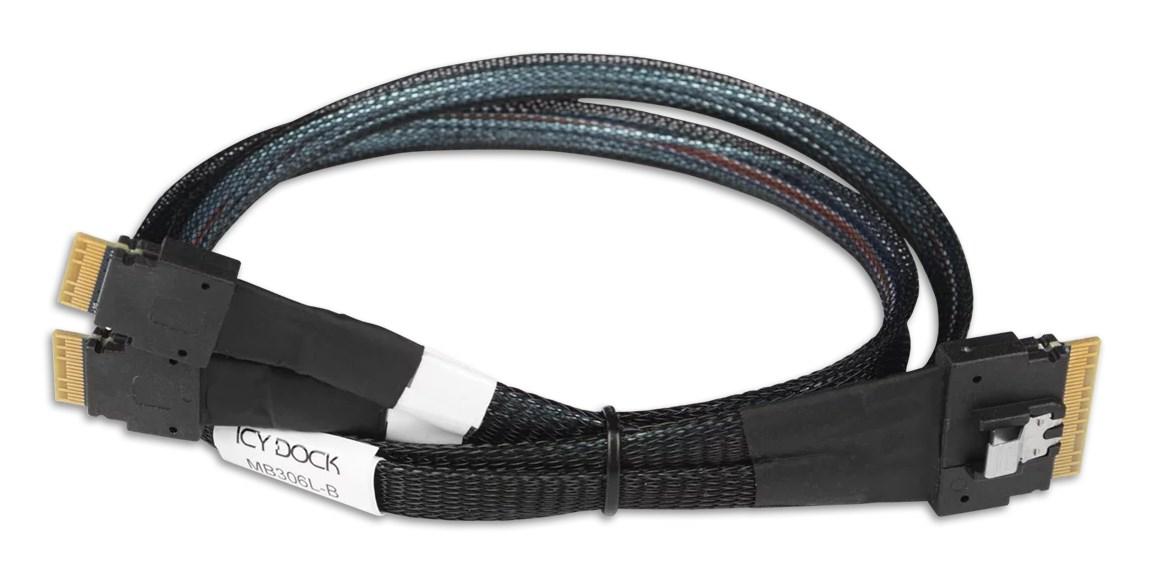 Icy Dock MB306L-B - SlimSAS 8i til 2x SlimSAS 4i kabel, 0,5 m - sort billede