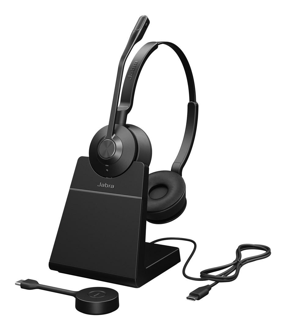 Jabra Engage 55 SE UC stereo-headset med USB-C-dongle og ladeholder billede
