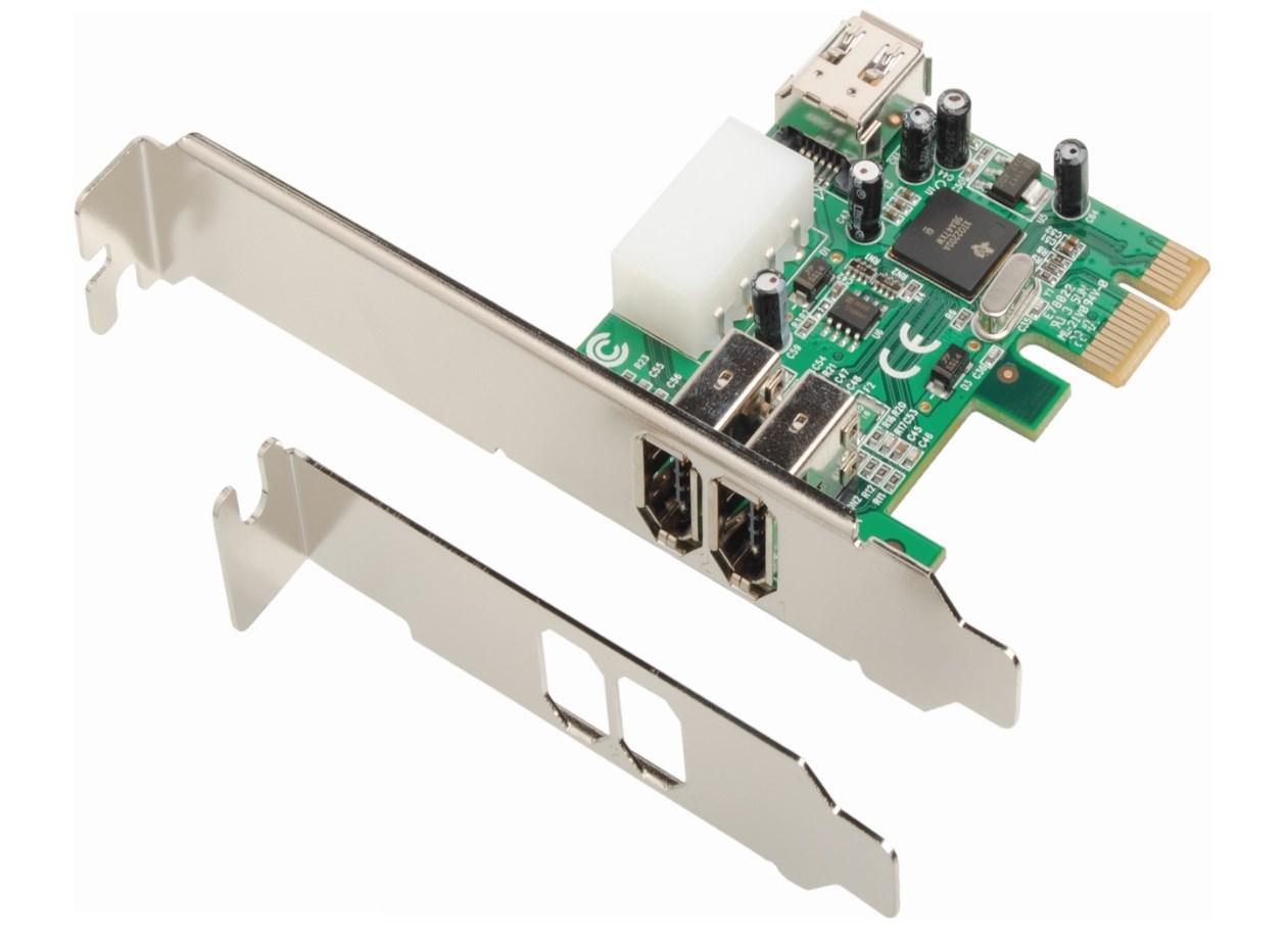 Dawicontrol DC‑1394 PCIe - IEEE 1394/FireWire netværkskort med 3 porte