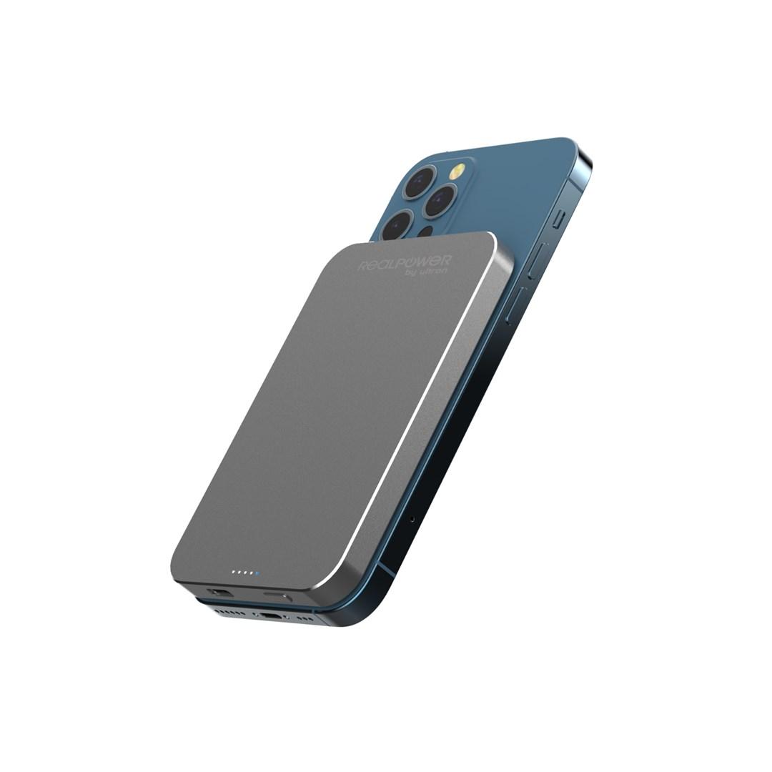 RealPower PB-5000 Mag powerbank - 5.000 mAh, trådløs opladning, grå