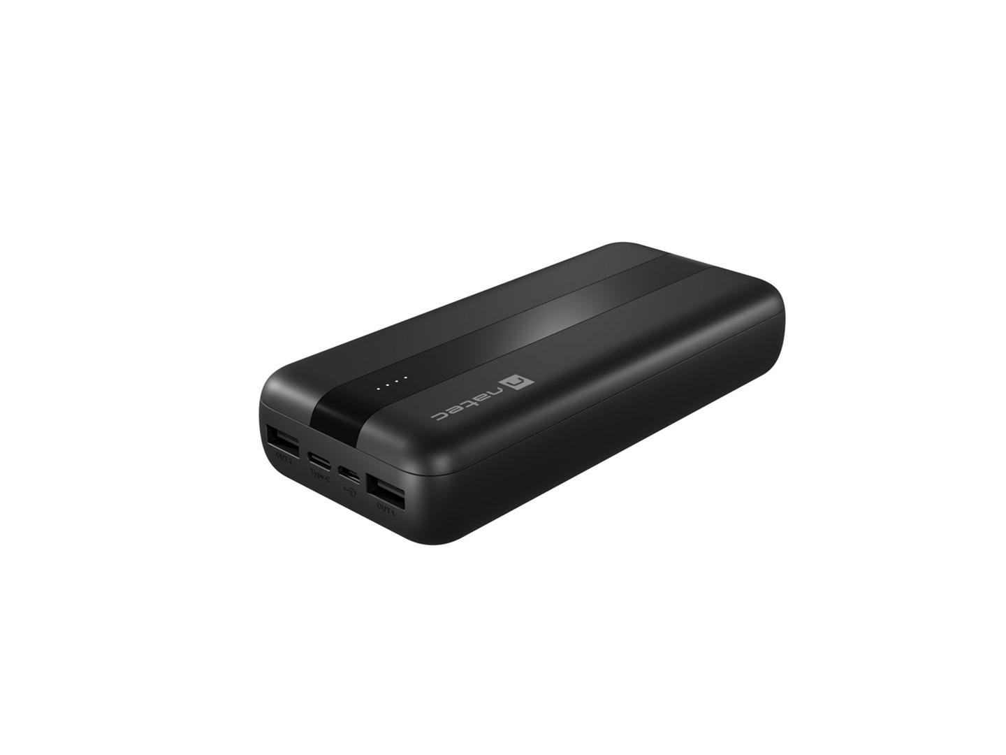 Natec Trevi powerbank 20.000 mAh - 2x USB-A + USB-C, sort
