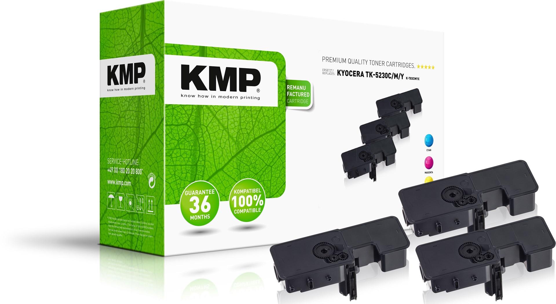 KMP tonerpatroner - kompatible til Kyocera TK-5230C/M/Y, 3-pack (cyan, magenta, gul)