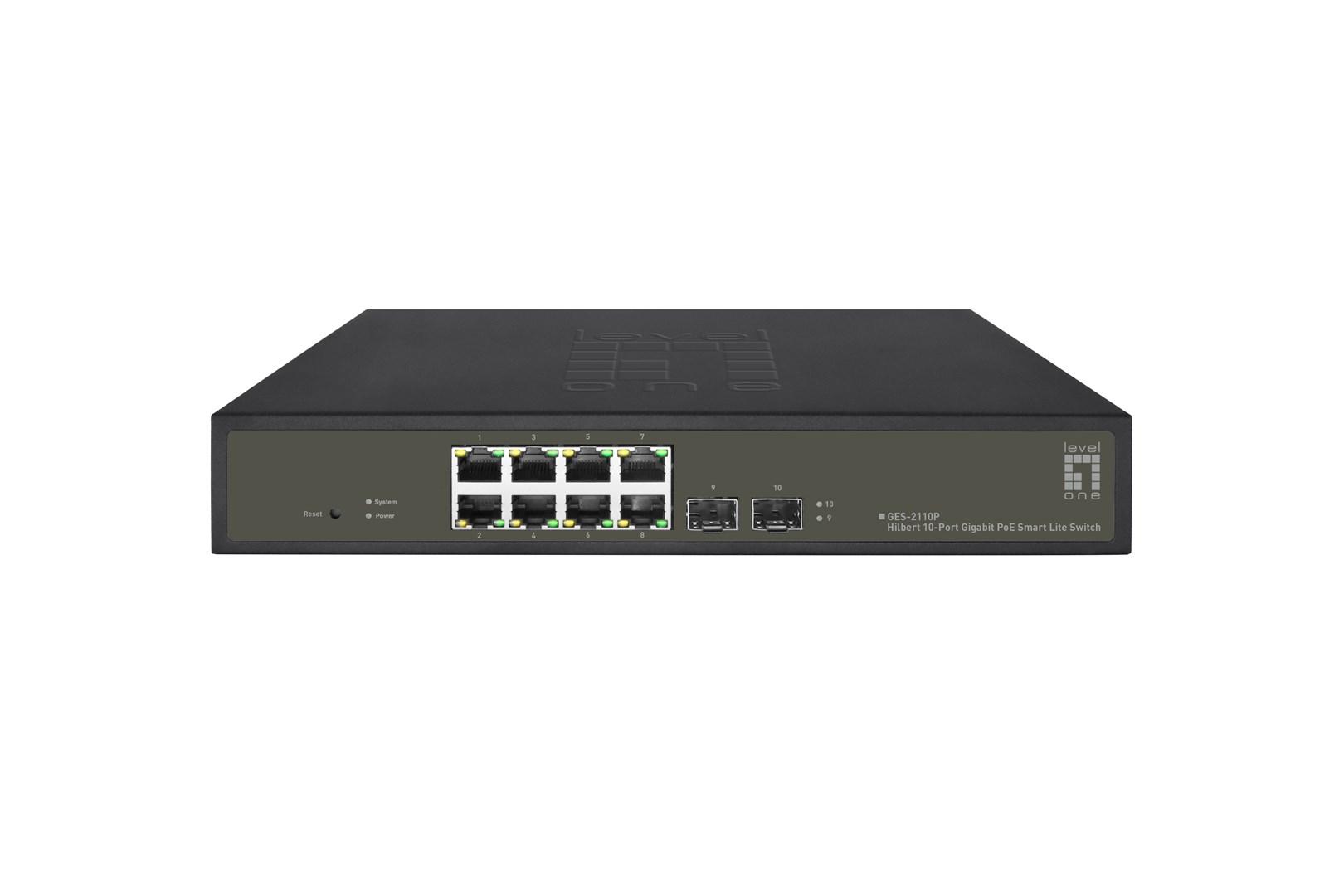 LevelOne Hilbert 10-port Gigabit PoE Smart Lite switch - 8 PoE, 2 x SFP, 130 W billede