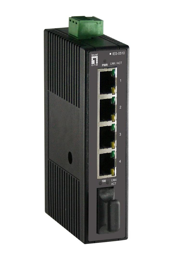 LevelOne IES-0510 - 5-port Fast Ethernet industriswitch, DIN-skinne, 1 x SC multimode fiber, -20 °C til 70 °C billede