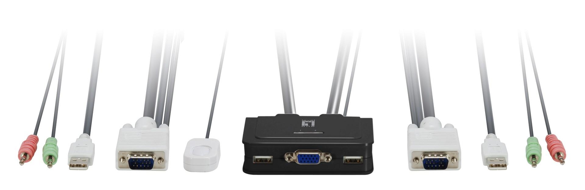 LevelOne 2‑ports USB VGA kabel KVM‑switch med lyd billede