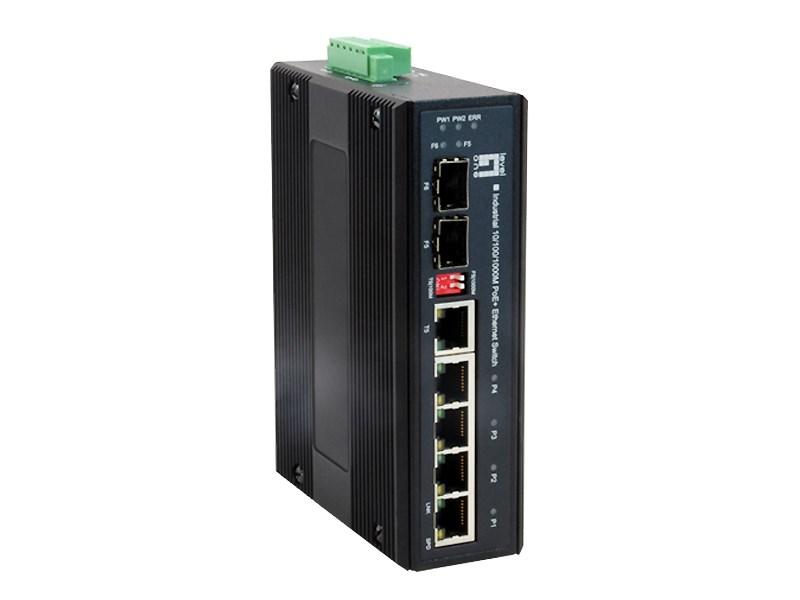 LevelOne IES-0620 - 6-port Gigabit PoE industriswitch, 4x PoE+, 1x SFP, 1x SFP/RJ45 combo, DIN-skinne billede
