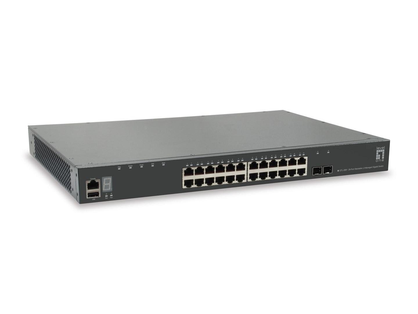 LevelOne KILBY GTL-2891 - 28-ports stabelbar L3 managed gigabit-switch med 2 x 10GbE SFP+ og 1 x 10GbE modulslot billede