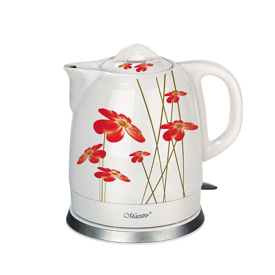 Maestro MR-066 elkedel i keramik 1,5 l - rød/hvid med blomster