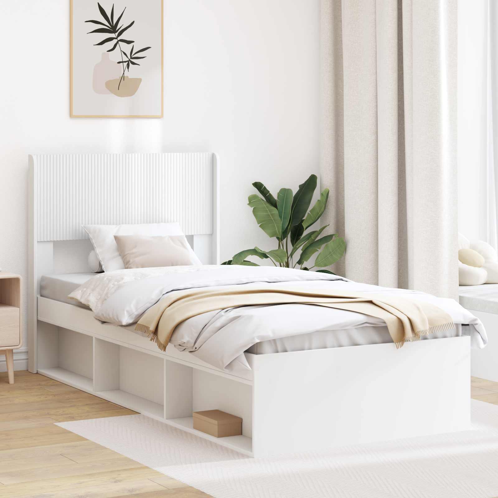 Sengestel med opbevaring og hovedgærde Hvid 75 x 190 cm