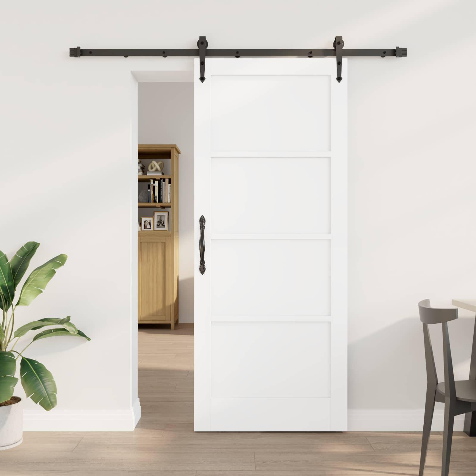 Skydedør ORKDAL - hvid/sort 83 × 202 cm i massivt fyrretræ