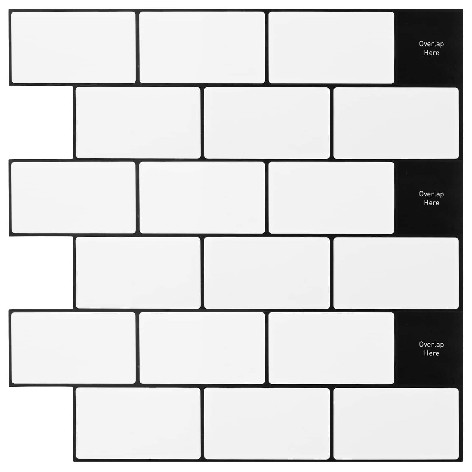 Subway flise 10 stk Hvid sort 30 x 30 cm Polyurethan og PET