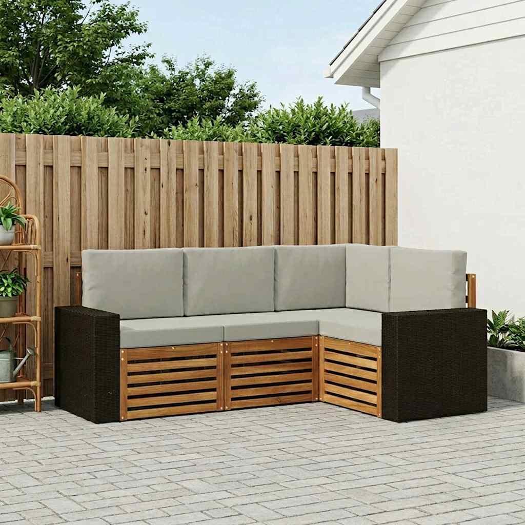 Sofasæt til terrasse med puder - 4 dele i massivt akacietræ