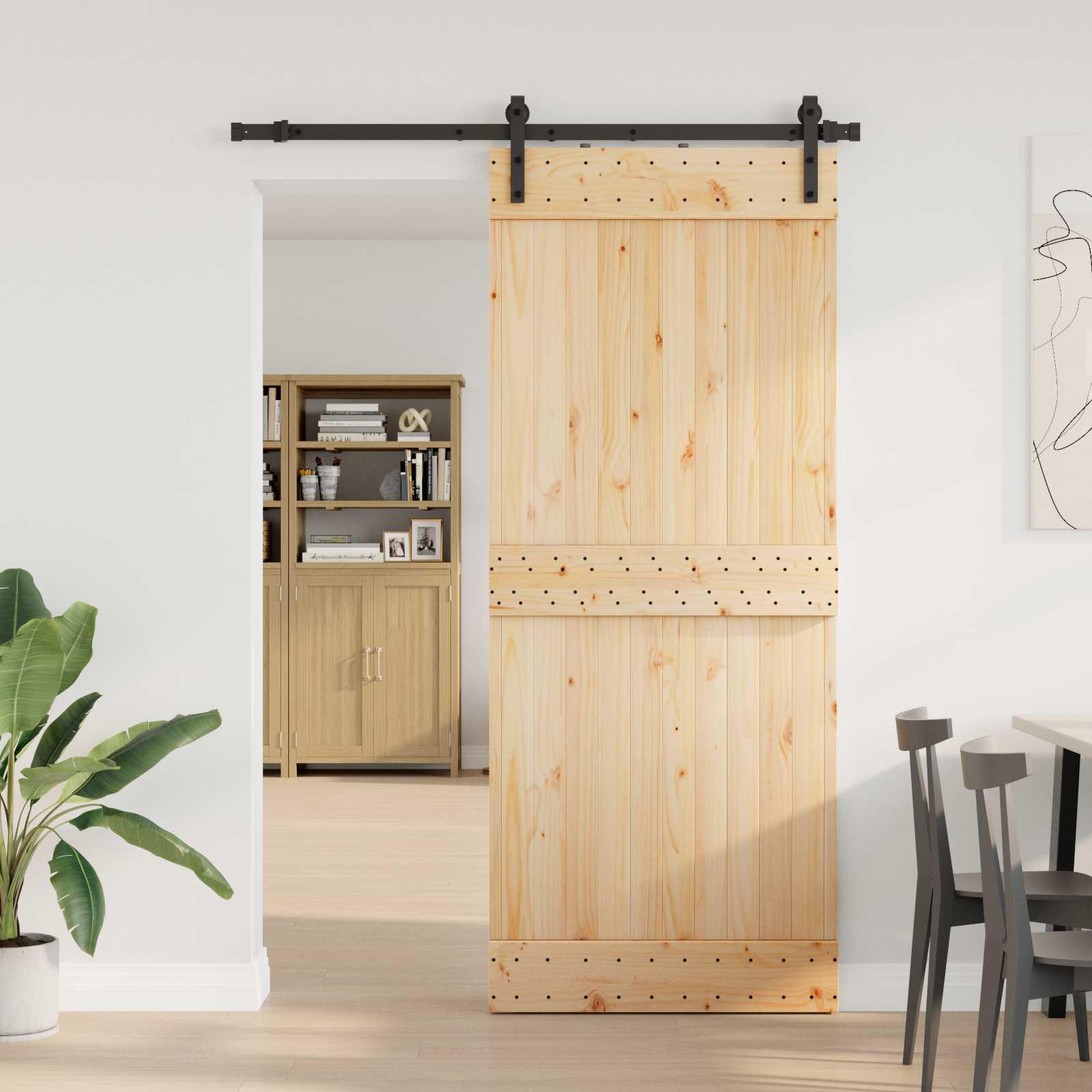 Skydedør NARVIK - natur/sort 85 × 210 cm (skinne 152,5 cm)