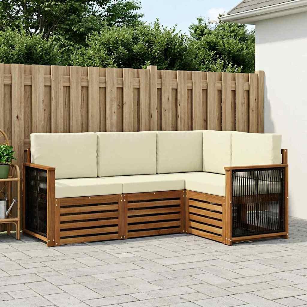 Sofasæt med puder - 4 dele i massivt akacietræ til terrasse og have