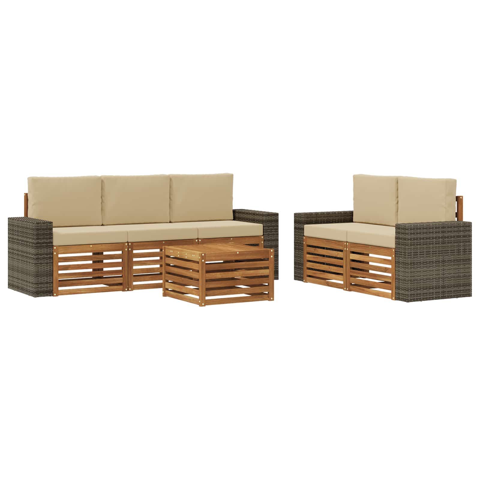 vidaXL Udendørs sofagruppe 6 stk. Naturlig og Beige Massivt Akacietræ
