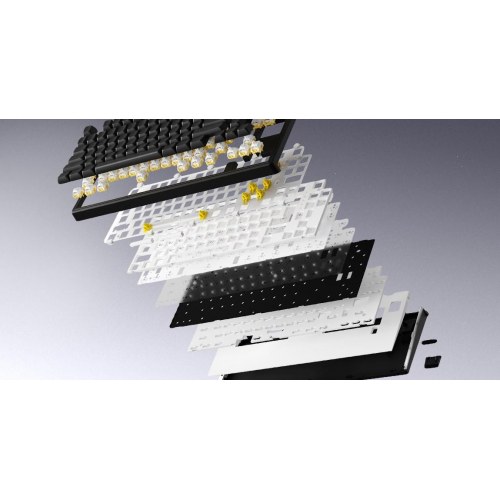 Skyfall Wireless 80 gamingtastatur - USB, RF og Bluetooth 5.3, 80%, RGB, sort/hvid