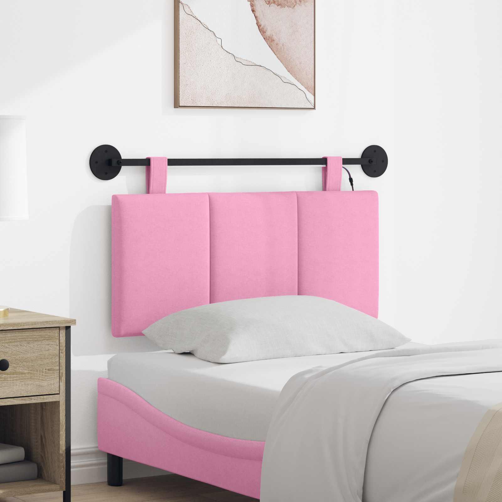 Hængende sengegavl med LED-lys - lyserød stof, 100×55 cm