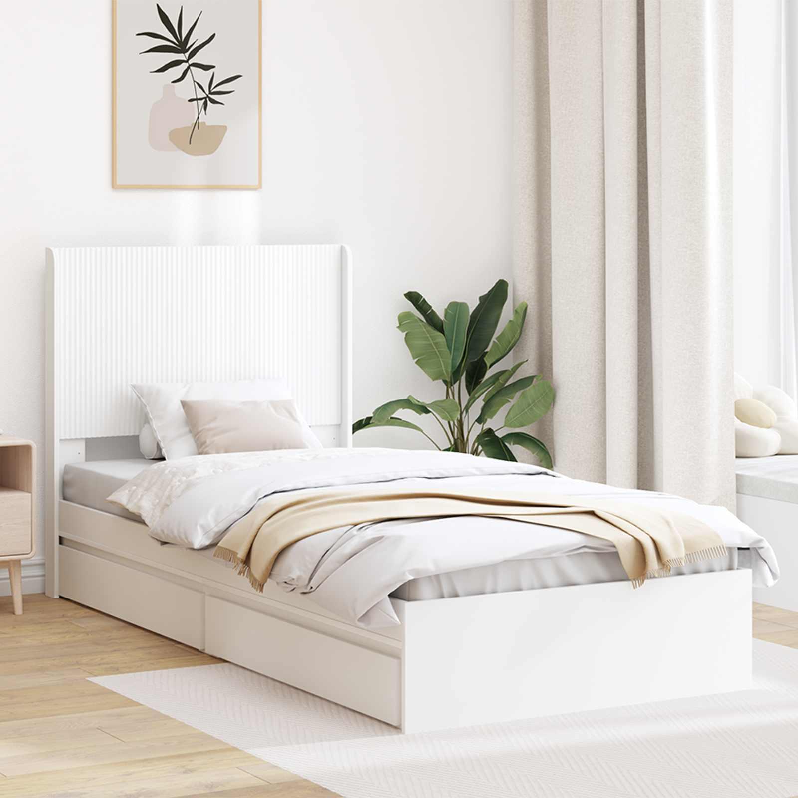 Sengestel med opbevaring og hovedgærde Hvid 90 x 200 cm