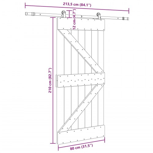 Skydedør NARVIK Naturfarvet og sort 80 x 210 cm (213,5 cm)