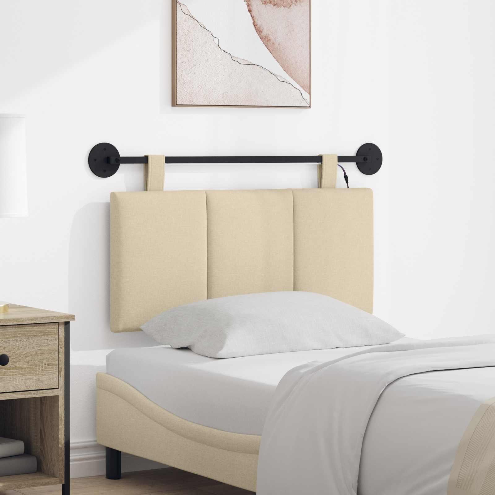 Hængende sengegavl med LED-lys - cremefarvet stof, 100 × 55 cm