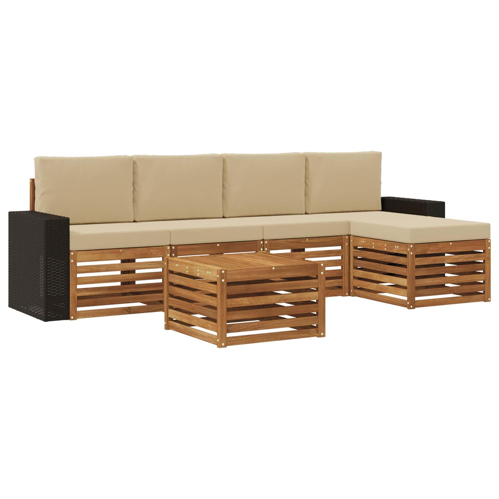 Udendørs sofagruppe i massivt akacietræ - 6 dele, naturlig/beige