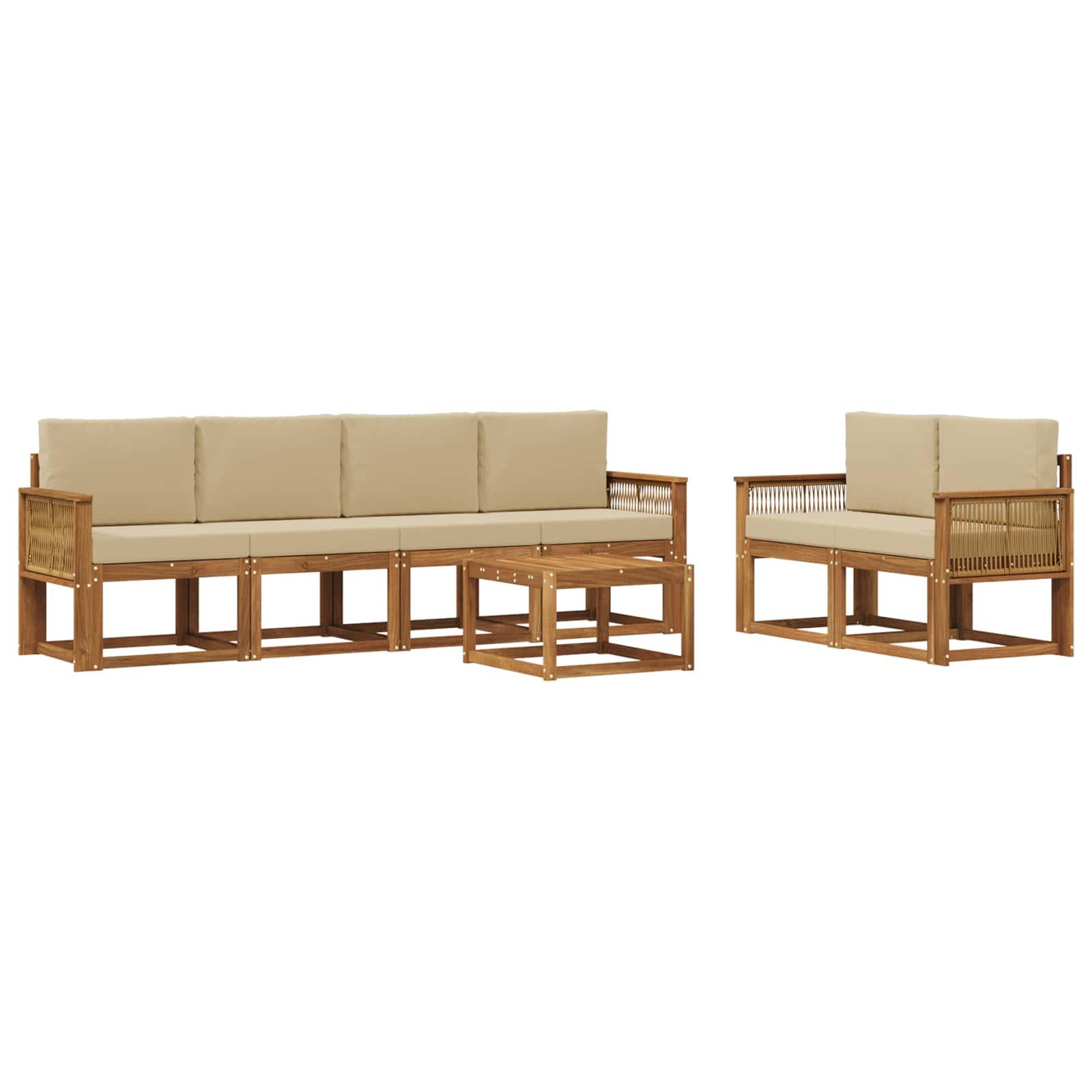 Udendørs sofagruppe - 7 dele i akacietræ, natur/beige, modulært loungesæt